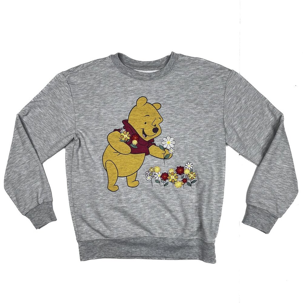 Disney Winnie the Pooh Embroidered Flowers Graphic Fleece Sweatshirt Sz XS NWOT - Picture 2 of 7